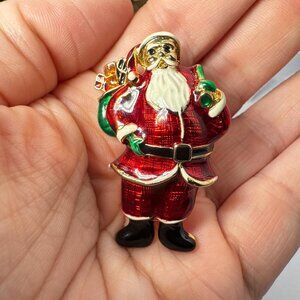 Vintage Style Red Enamel Santa Claus Brooch Pin – Christmas Holiday Jewelry 1.75